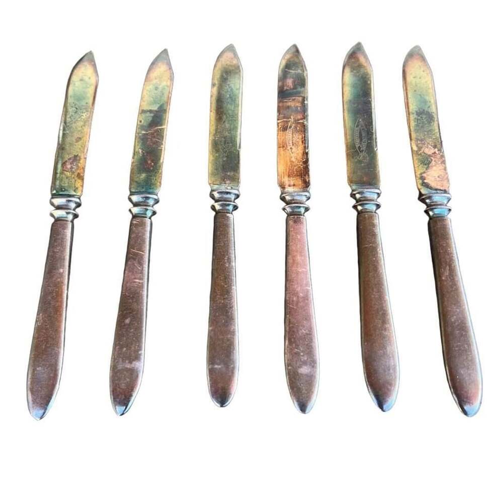 Set of 6 Antique 1847 Rogers Bros Warranted Silverplate Fruit Knives